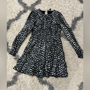 Aqua from Bloomingdale’s Black & Silver Chevron Long Sleeve Tiered Dress